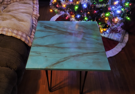 24" Square Epoxy Resin Table - 50+ Color Options | Tranquility & Void Shown/Unique Abstract Top Design Durable Silky Satin Finish