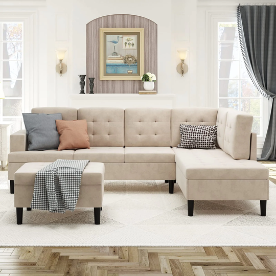 70.9" Sectional Sofa with Movable Ottoman, Modern Tufted L-Shaped Sofa, Sectional Couch for Living Room