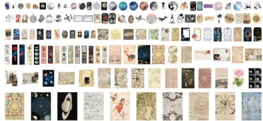 270 Pcs Celestial Junk Journal Ephemera, Stationery Set, Supplies, Scrapbook | Qlt-405-081