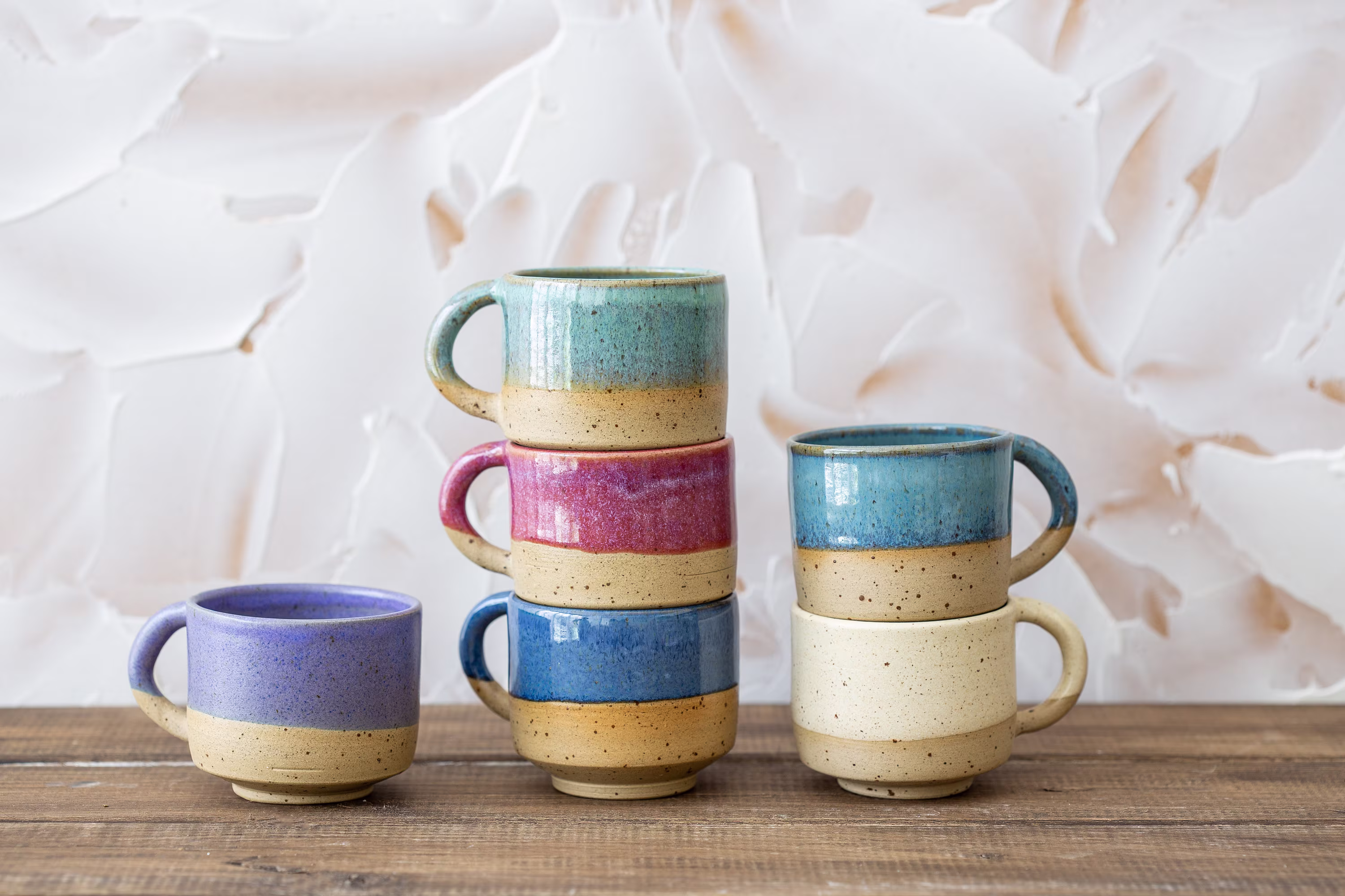 Ceramic Colorful 6 Espresso Cups Set, Stoneware Elegant Espresso Set, Pottery Gift For Coffee Lovers, Mug Set