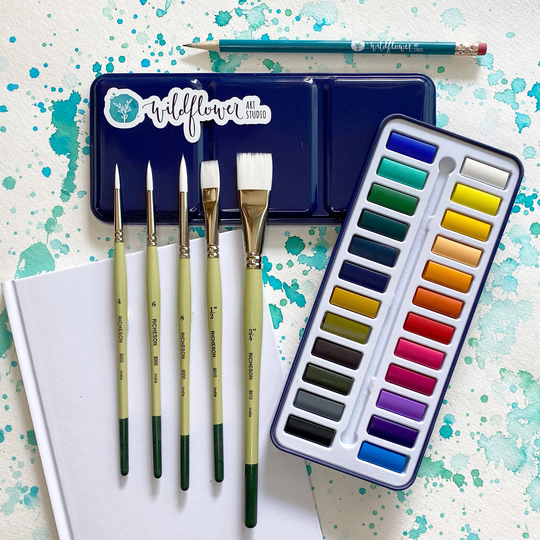 Deluxe Watercolor Paint & Brushes 24 Artist-Grade Paints in Travel Set 5 Paintbrushes With Sketchbook Art Kit For Adults