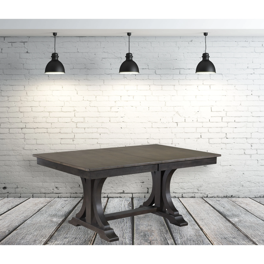 Rectangle Dining Table 42"x64"x82" Double Pedestal Deco Antique Grey Stone/Black Stone - N/A