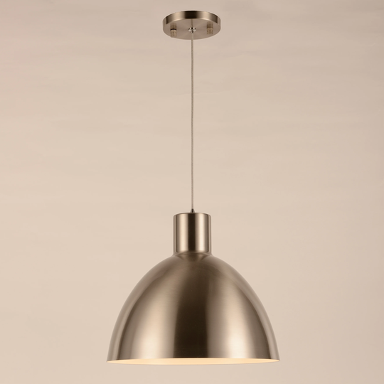 Bowery 6-Watt Matte Nickel Finish Integrated LED 3000K Metal Dome Pendant Ceiling Light 12 in. Dia x 96 in. H Small