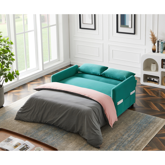 57.1" Loveseat Sofa Dutch Velvet Upholstered Pull out Sleeper Convertible Sofa Bed