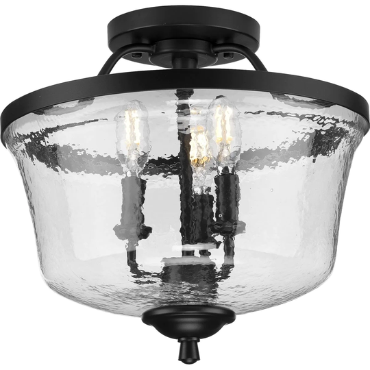Bowman Collection Black Three-Light Semi-Flush Convertible - 14.180" x 16.565" x 16.550"