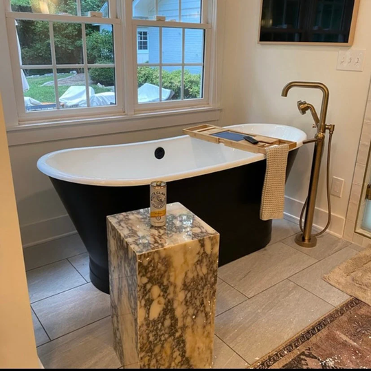 Marble Side Table, Calacatta Viola Coffee Solid Natural Stone Handmade End Table