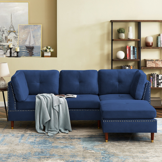 Sectional Sofa Couch with Ottoman, Modern L-Shaped Couch