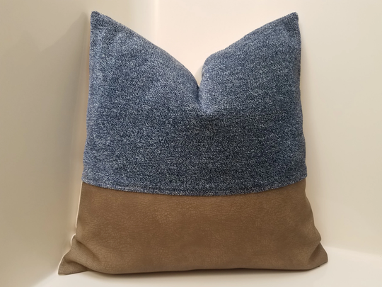 Faux Leather & Chenille Color Block Pillow Variety Color Cozy Throw Pillow, Mid Century Accent Lumbar Floor Pillows