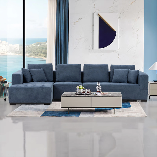 Mid Century Modern Sofa with Left Chaise for Living Room Sofa, Blue