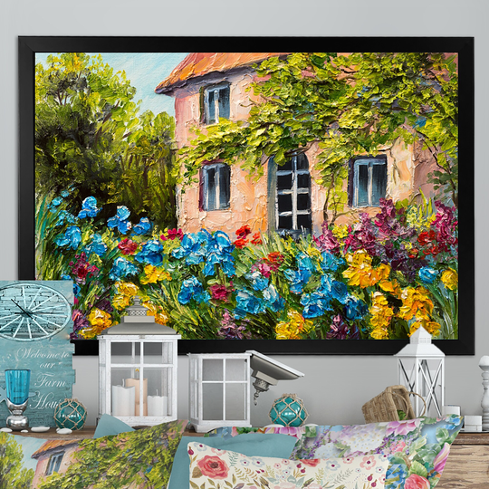 Designart 'Colorful Flowers In Mediterranean House IX' Farmhouse Framed Wall Art