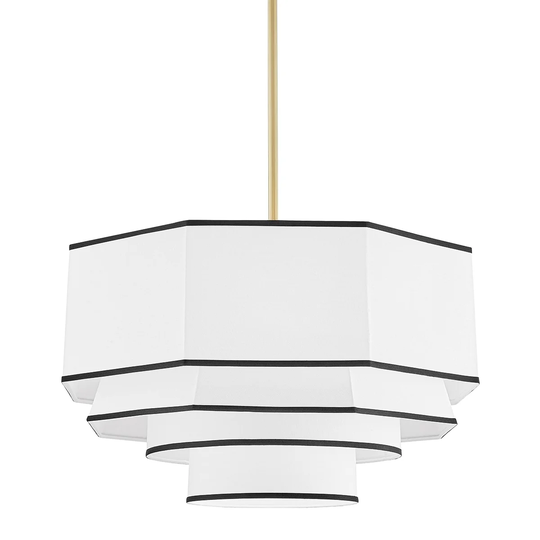Hudson Valley Riverdale 4-Light Aged Brass Large Pendant with White Belgian Linen Shade