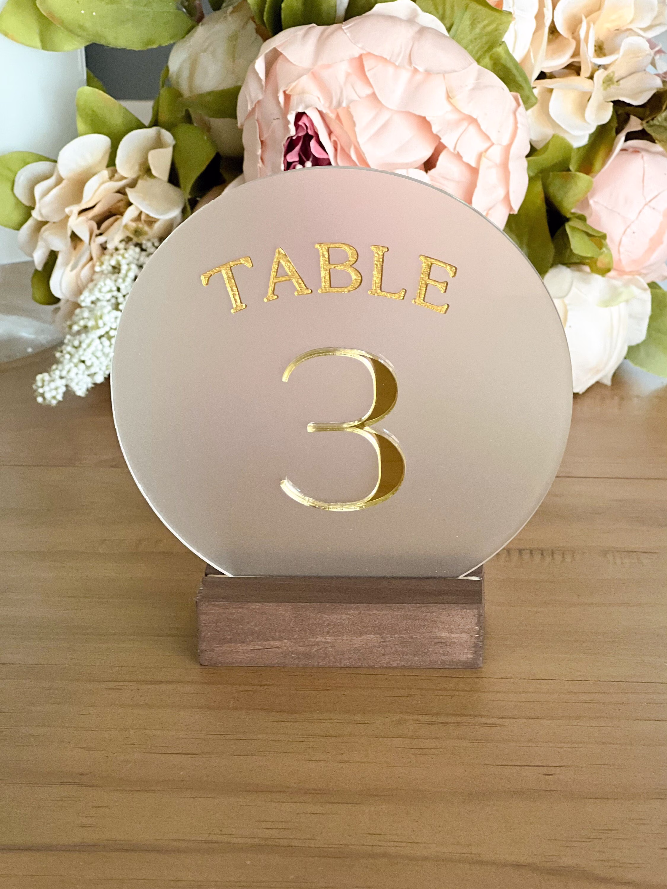 Gold Mirror Round Acrylic Table Number | Modern Calligraphy Signs-Tn15