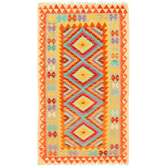 ECARPETGALLERY Flat-weave Bold and Colorful Multi Color Wool Kilim - 3'6 x 6'5