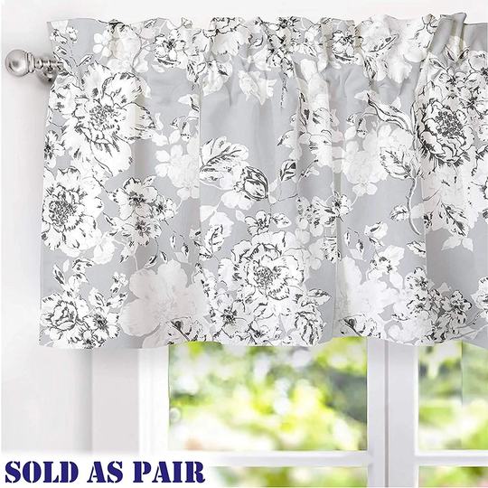 DriftAway Floral Pencil Sketch Pattern Lined Window Valance Pair - 52'' width x 18'' length