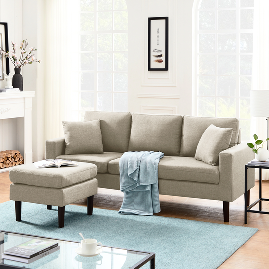 72" Sectional Sofa Polyester Reversible Sectional Sofa and Chaise with Ottoman
