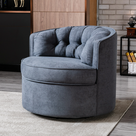 Swivel Barrel Chair Comfy Tufted Back Accent Round Leisure Chair