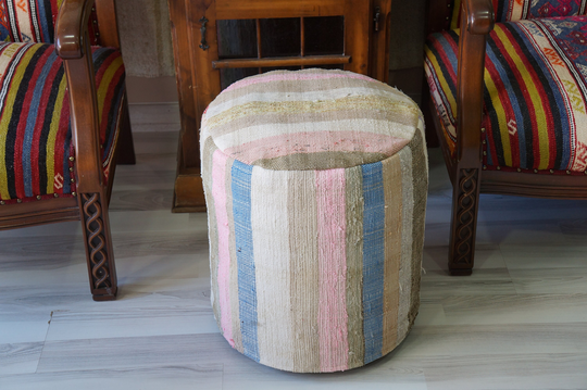 striped Round Decorative Handmade Pouf Cover Cotton Ottoman Floor Boho Chair Totally Natural Material & Useful Item