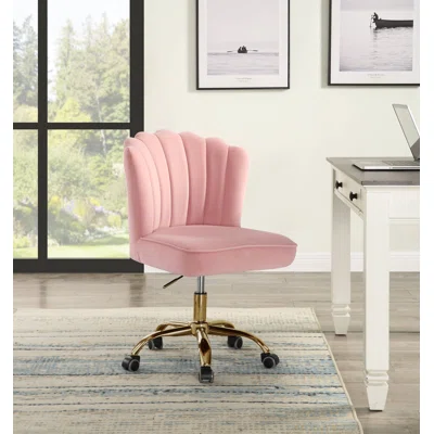 Moyle Office Chair In Rose Quartz Velvet & Gold Finish