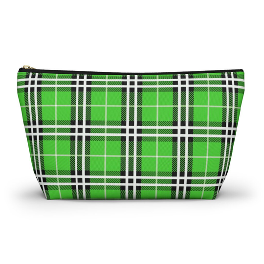 Neon Green Plaid Bag, Cosmetic Pencil Case