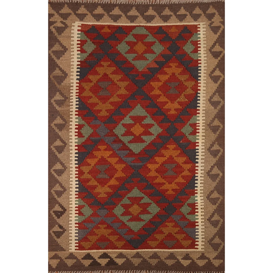 Reversible Kilim Rug Hand-woven Multi-Color Tribal Wool Carpet - 3'0" x 5'0"