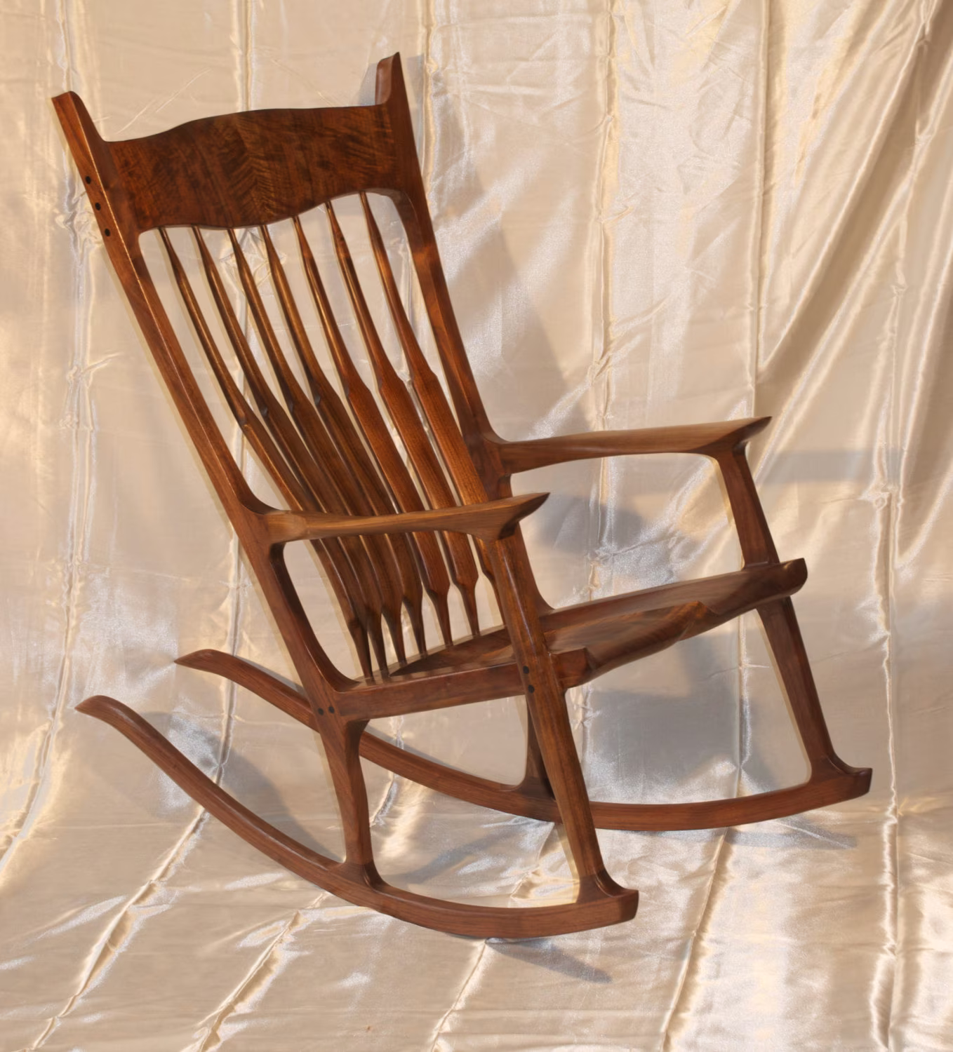 Maloof Style Rocking Chair. Shaped By Hand Out Of Walnut, Curly Walnut & Ebony