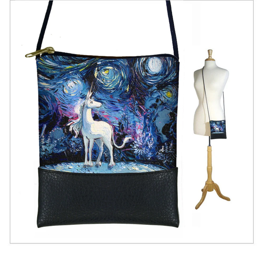 Sg Unicorn Small Crossbody Bag, Starry Night Cell Phone Purse, Mini Shoulder Bag, Van Gogh Gift, Blue Cross Body Purse Rts