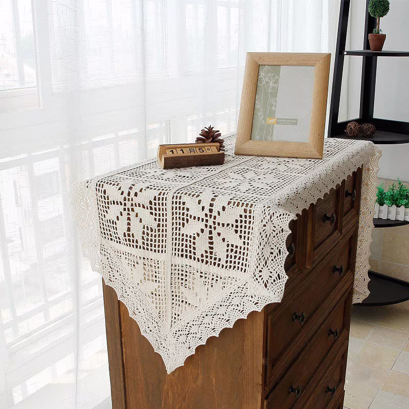 Rustic Crochet Lace Table Runner For Wedding | 16" Wide Beige Lace Table Decor Party