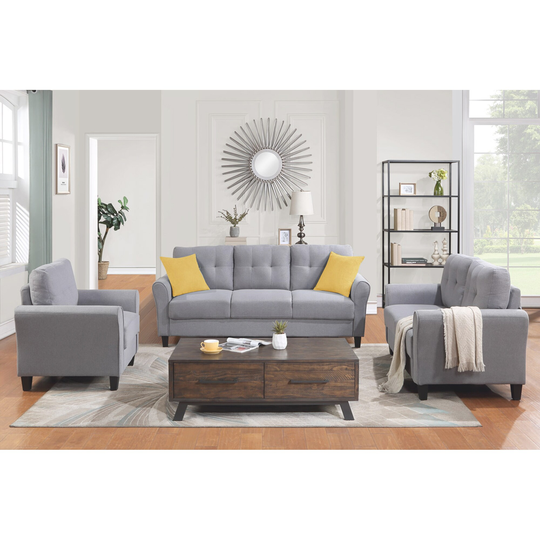 Nestfair 3 Piece Linen Upholstered Sofa Set for Home or Office