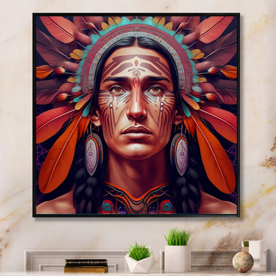 Designart 'Colorful Native American Man II' Contemporary Glam Framed Canvas Art Print