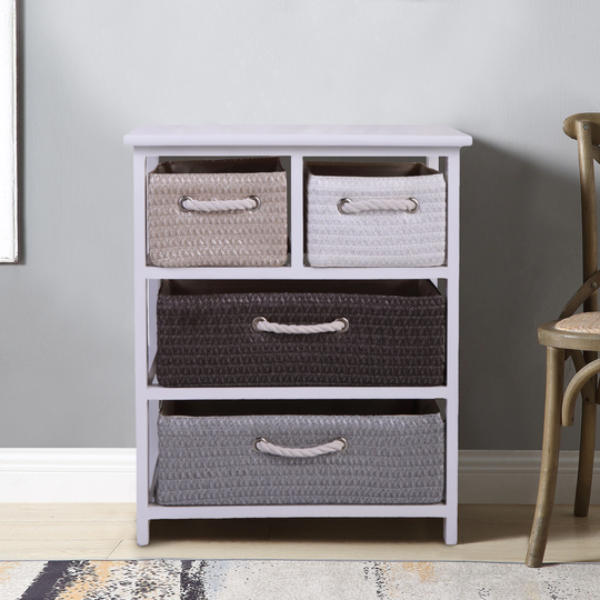 3 Tier 4 Woven Baskets Drawer Storage Chest