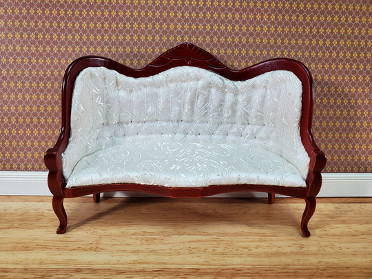 Dollhouse Victorian Sofa With Pillows Couch White 112 Scale Miniature Furniture Mahogany Finish