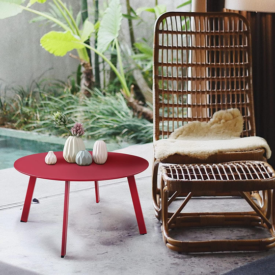 Round Steel Patio Coffee Table Weather Resistant Outdoor Large Side Table