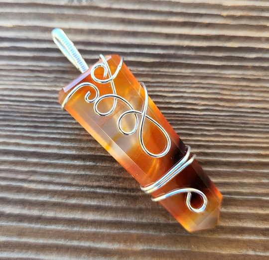 Carnelian Flat Pencil Fancy Wire Wrapped Pendant Gemstone