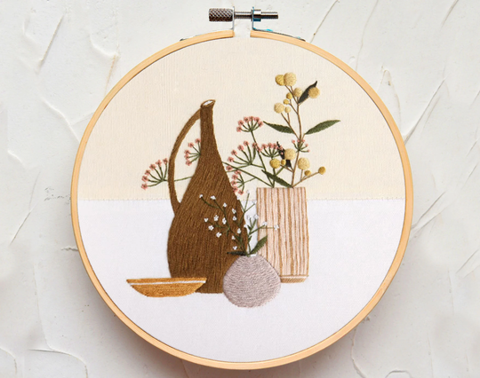 Morandi Style Hand Embroidery Art Kit, Beginner Diy Wall Decoration, Elegant Flower Kit-8In