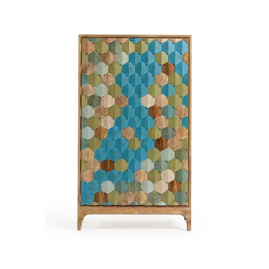 ilka Multi Color Carved Wood Cabinet