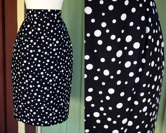 1980S 1990S Navy Blue & White Polka Dot Pencil Skirt // 80S 90S