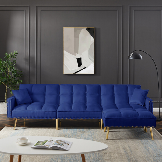 Modern Velvet Upholstered Reversible Sectional Sofa Bed