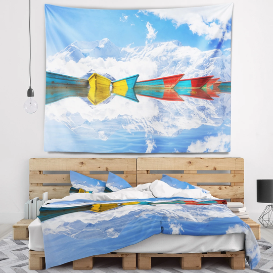 Designart 'Moving Colorful Boats in Lake' Boat Wall Tapestry