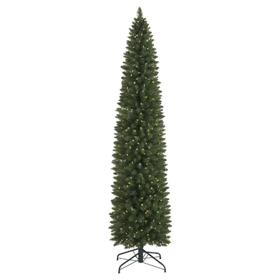 Narrow Profile Artificial Christmas Tree for Small Spaces Prelit with Clear LED Lights