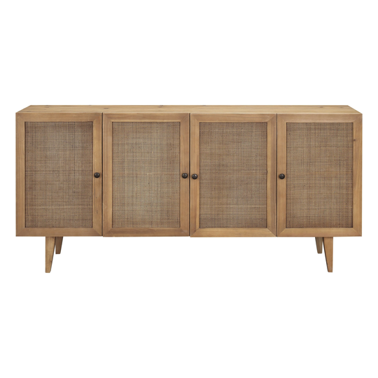 Callie 70" Reclaimed Pine and Rattan Panel Sideboard in Natural Honey Wood