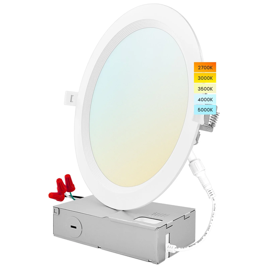 Luxrite 8" Ultra Thin LED Recessed Light J-Box 23W 5 Color Options Dimmable 1800 Lumens IC Rated Baffle