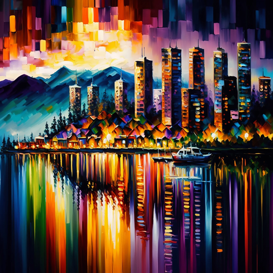 Designart 'Colorful City In Vancouver III' Cityscapes Framed Canvas Art Print