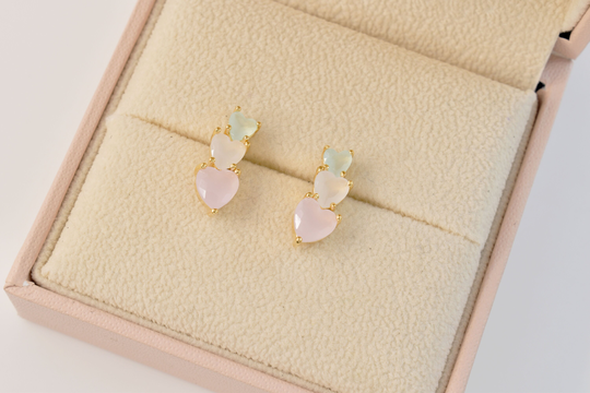 Color Cz Earrings, Edo-91G, 2Pcs, 16K Shiny Gold Plated Brass, Pastel Color, Nickel Free, 16x7mm, 925 Silver Post