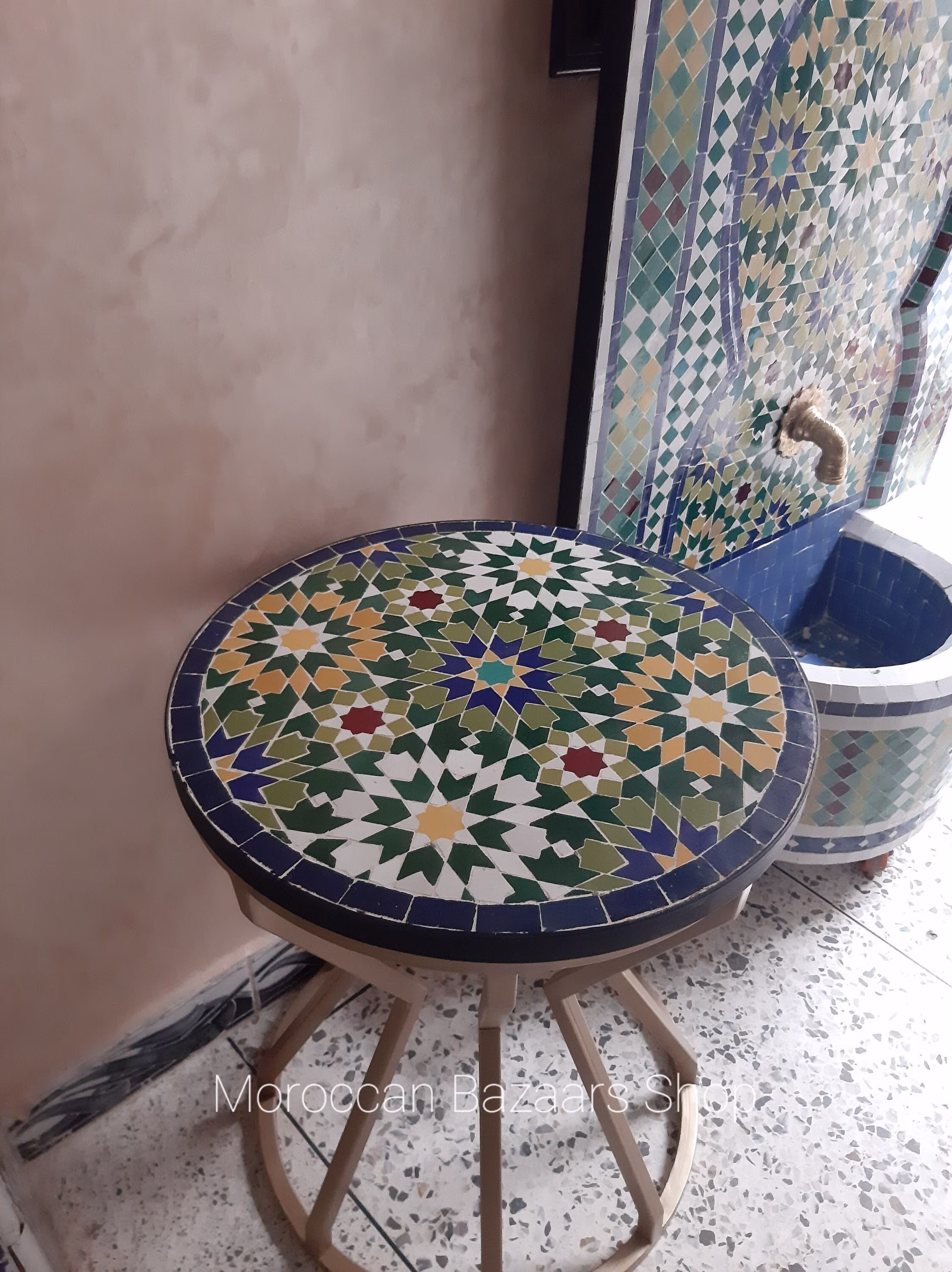 Moroccan Mosaic Table, End Coffe Side Round Decor, Living Room Furniture, Christmas Gift, Home Decor