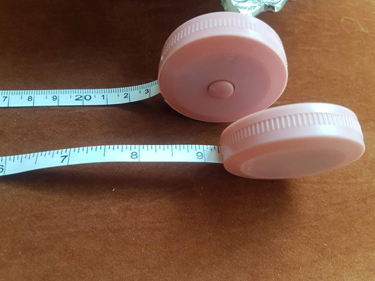 Retractable Measuring Tape. Metric & Imperial Two-Sided. For Craft Design Projects. Pastel Pink, Pastel Green & Blue