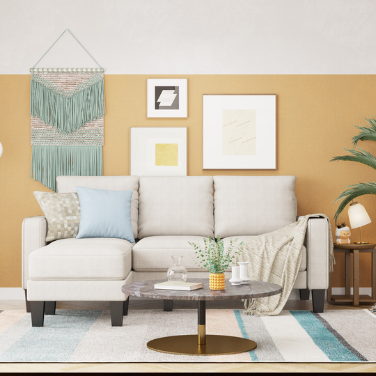 Fabric L-Shaped Sofa with Ottoman, Storage