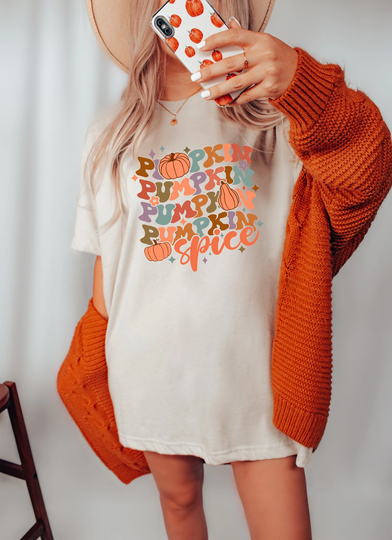 Pumpkin 3x Spice, Comfort Colors Shirt, Smile Retro Crew Neck, Super Comfy, Short Sleeve Oversized, Fall Vibes