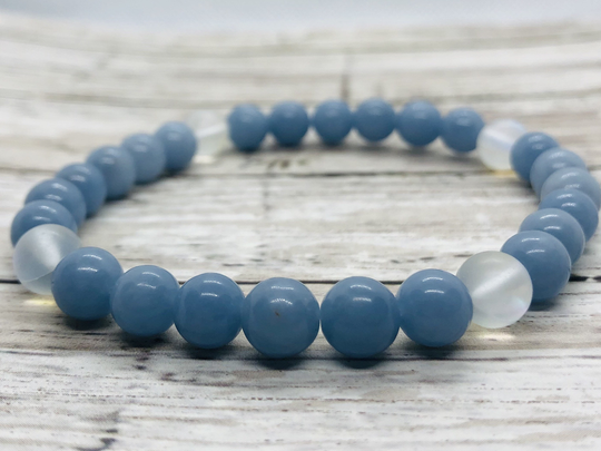 Angelite & Angel Aura Bracelet, Spiritual Cleansing Crystal Healing Yoga Jewelry, Calming Bracelet