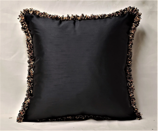 Black Silk Fringe Pillow For Sofa Bolster Or Square Custom Made in Usa
