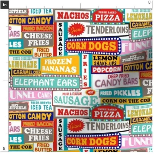 state Fair Junk Food Fabric By The Yard | Carnival Circus Summer Amusement Park Truck Vendor Signs